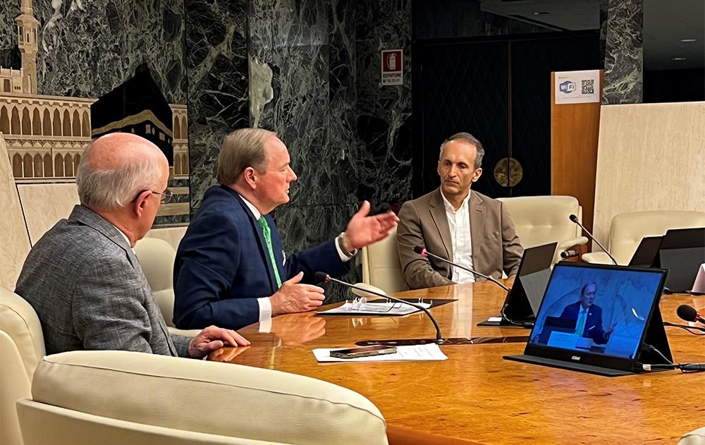 MSU Provost and Executive Vice President David Shaw, left, MSU President Mark E. Keenum, and Vincent Martin, director, FAO Office of Innovation