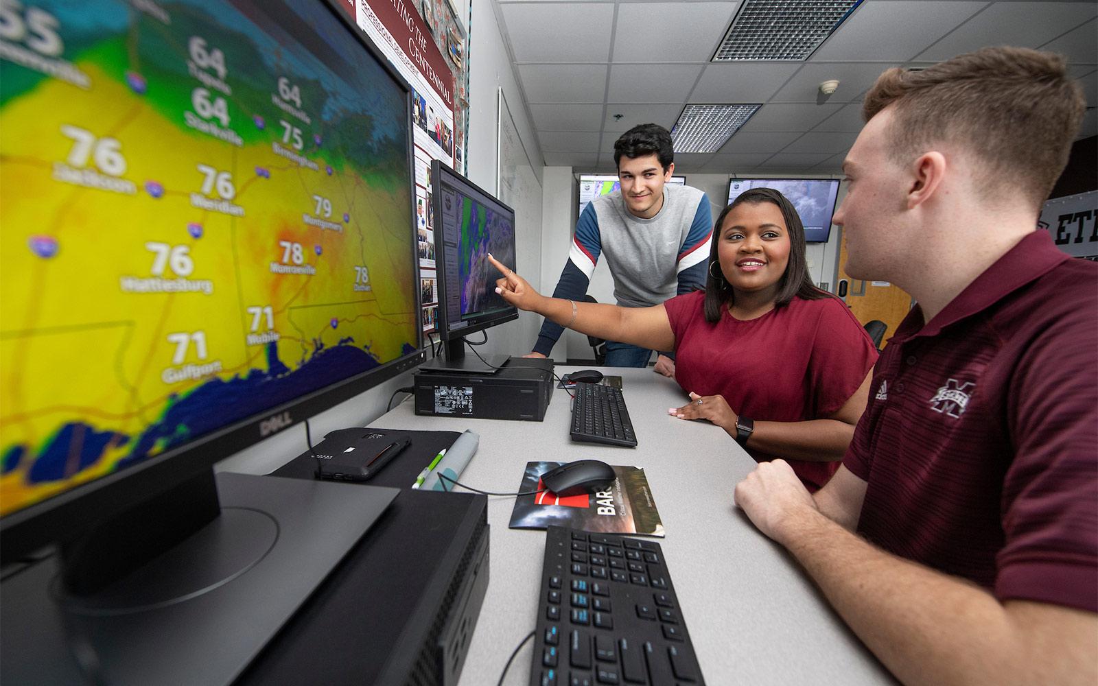 MSU meteorology students work in the Department of Geosciences computer lab.