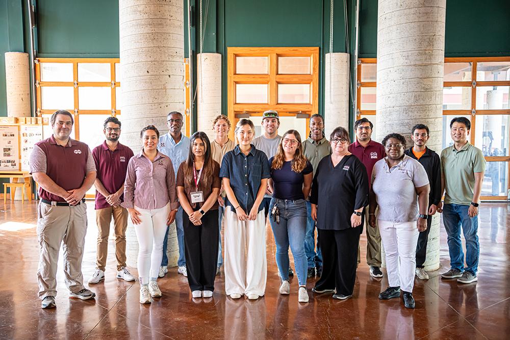 Pictured are Jason Street, Umesh Lamichhane, Fatemeh Rezaei, Franklin Quin, Tasfia Hassan, Quinton Wiley, Alicia Leem, Cooper Kiel, Paige Reid, Tariq Gibbs, Beth Stokes, Nauman Ahmed, Gwendolyn Boyd-Shields, Bikal Ghimire and Yunsang Kim. (Photo by David Ammon)