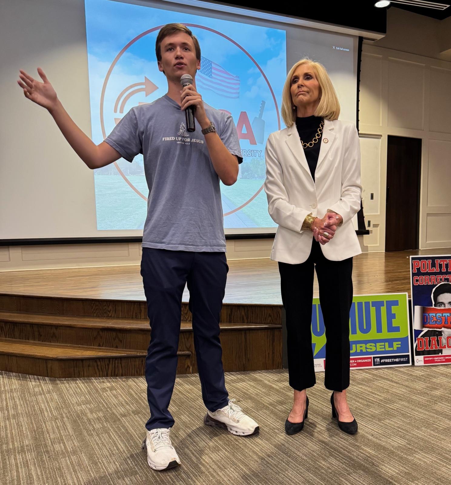 Mississippi Attorney General Lynn Fitch, right, joined former co-chair of the Republican National Committee's Youth Advisory Council Brilyn Hollyhand. Hollyhand is a political science major at Auburn University. Hollyhand appeared at MSU under the auspices of the student-led Turning Point USA chapter and is currently on a tour of universities in the South.