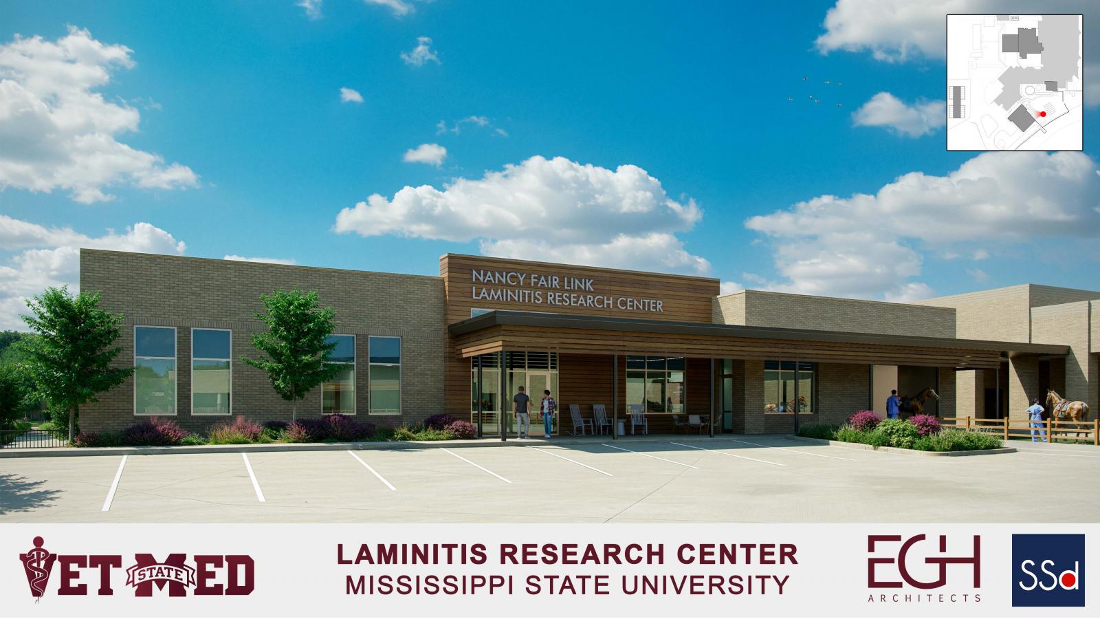An architectural rendering of the Nancy Fair Link Laminitis Research Center at Mississippi State University