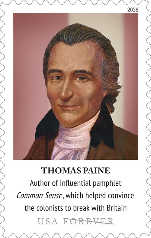 A painting of Thomas Paine. © 2025 USPS