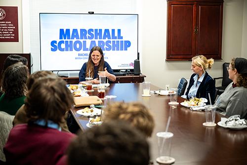 British Consul General to the Southeast U.S. Rachel Galloway speaks to Judy and Bobby Shackouls Honors College students about the Marshall Scholarship program during her visit to Mississippi State Wednesday [Feb. 25].