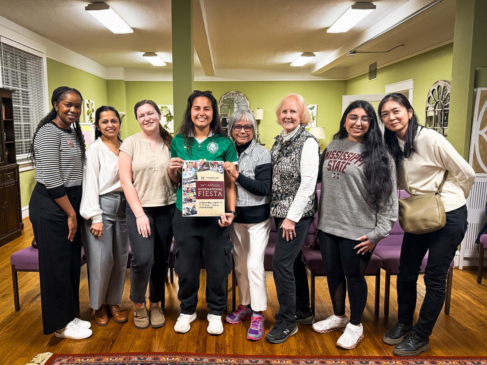 Those who gathered recently to help plan the 34th annual International Fiesta are, from left, MSU employees Ogo Johnson, Anita Nischol and Karolina Kastsiuchenka; graduate student Maite Baldini; WNP members Ruth De La Cruz and Joan Mylorie; graduate student Nevarn Josan; and WNP member Kumiko Yamaji.