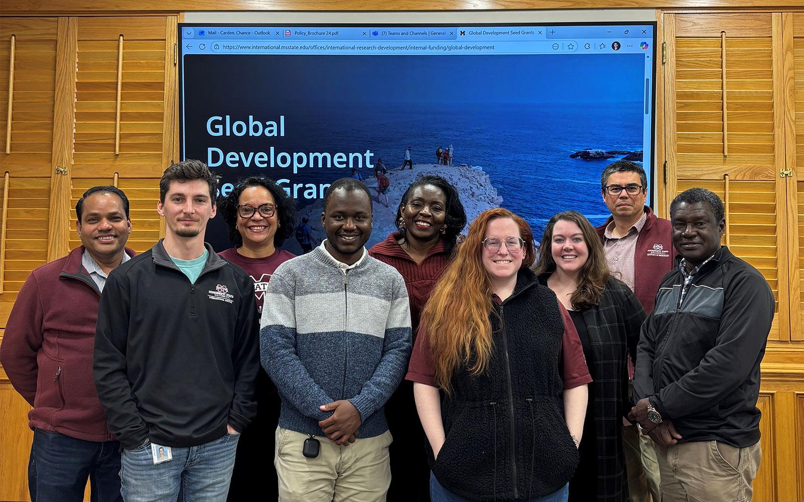 Members of the newest cohort of the Global Development Seed Grant program are pictured with project leaders from the MSU International Institute’s Research Development Office.