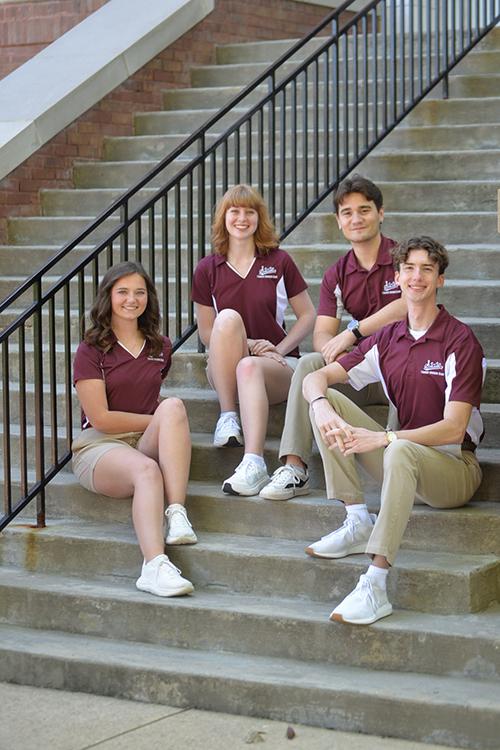 Pictured from left are drum majors for Mississippi State’s 2026-27 Famous Maroon Band: senior Olivia Dickerson, junior Ava Hinyub, junior James Leon and sophomore Josh Ducey.