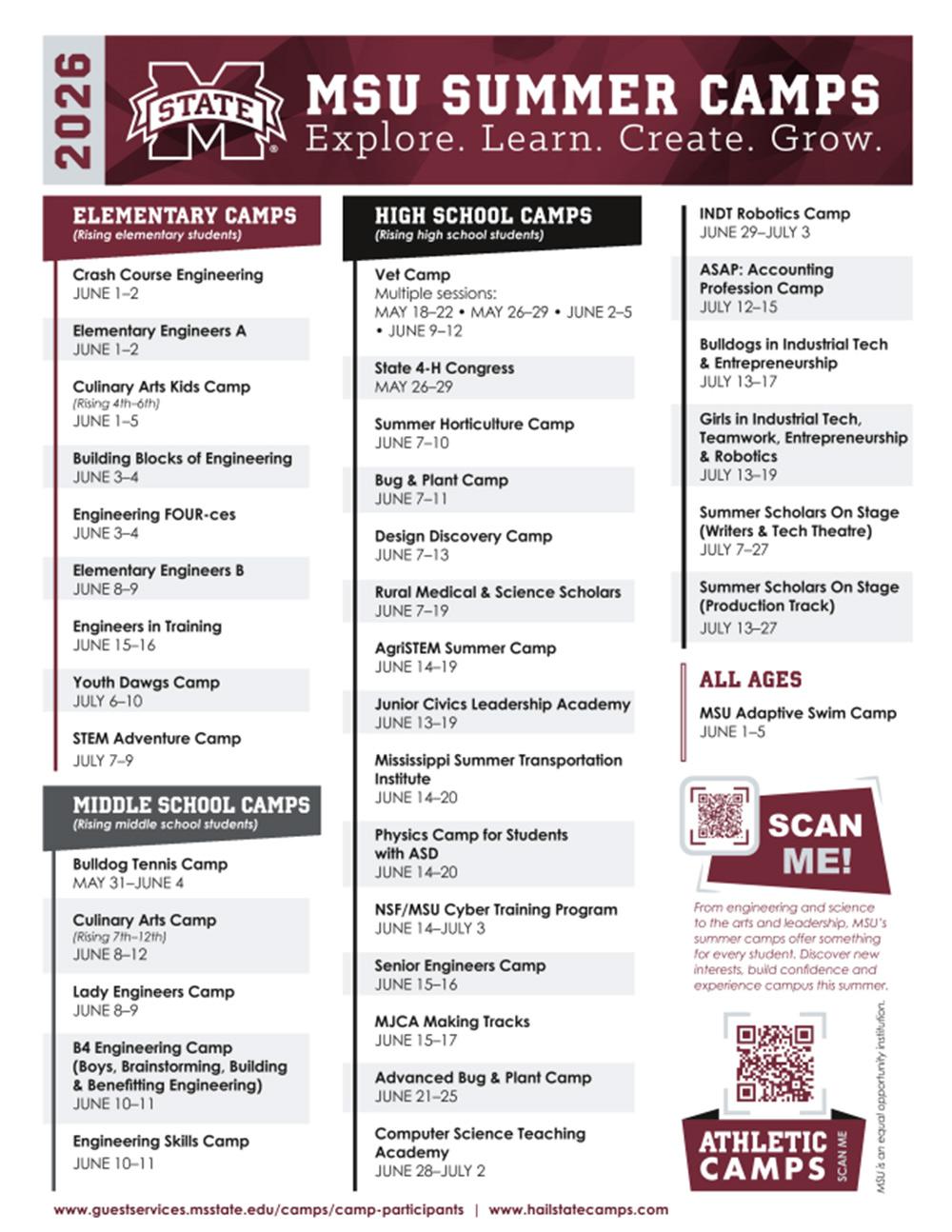 MSU summer camps flyer