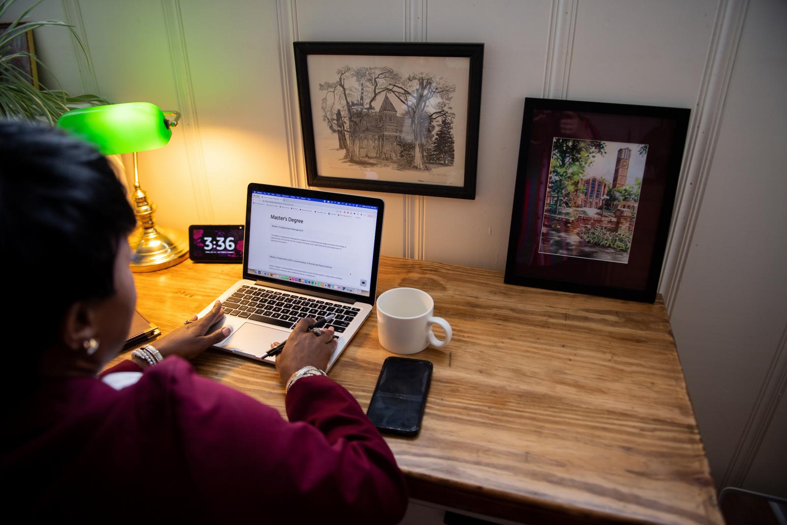 Woman working on a laptop