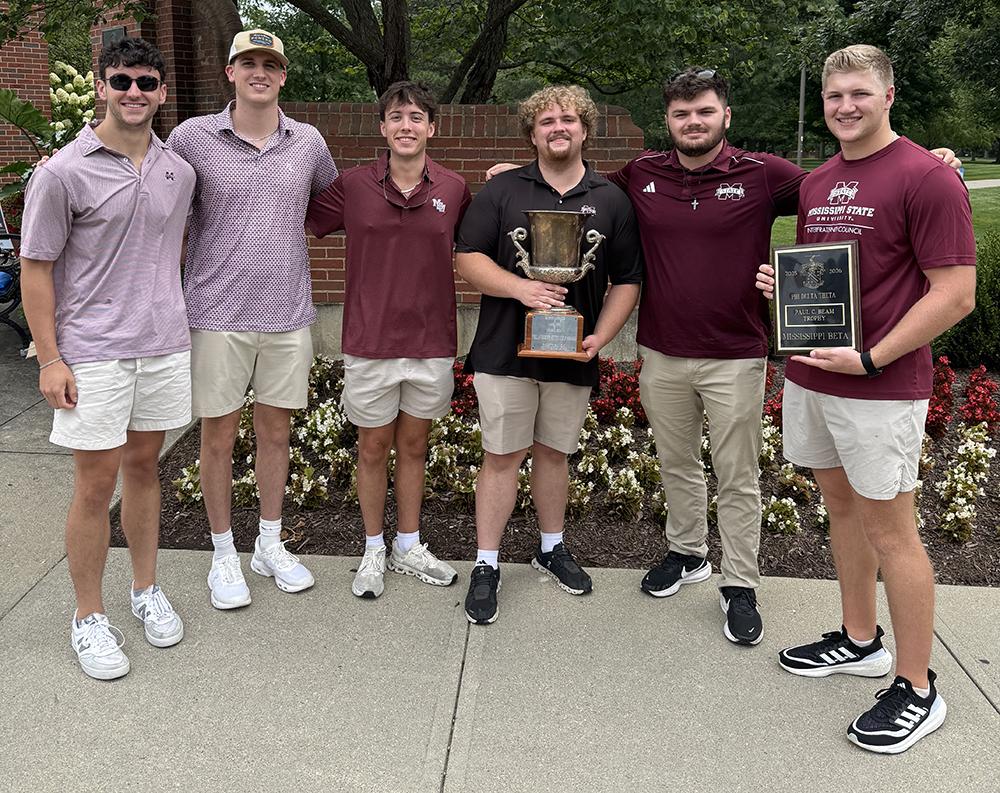 Pictured from left are senior supply chain logistics major Hunter Beach of Madison; junior kinesiology major Vinny Provenzano of Metairie, Louisiana; sophomore business economics major Holden Joorfetz of Brandon; senior communication and political science double major Ben Tallant of Belden; senior kinesiology major Gains Mercer of Rutledge, Georgia; and senior agribusiness and accounting double major Dalton Niederhaus of Arlington, Texas.
