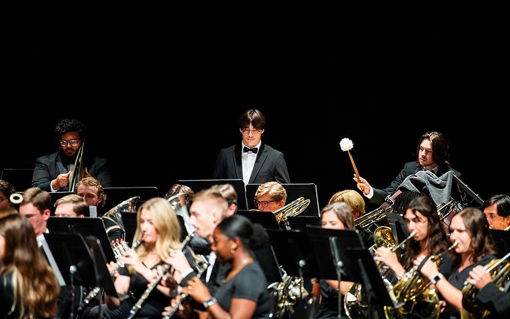 Members of a Mississippi State band perform.