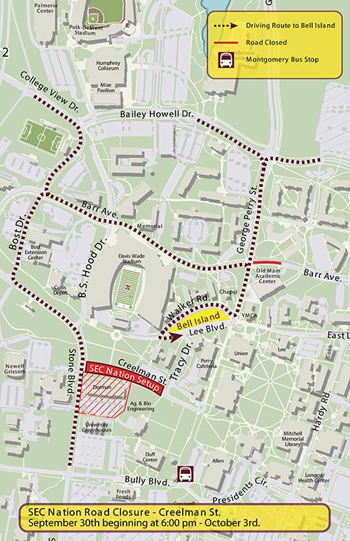 SEC Nation road closure map.